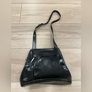 Vintage Longchamp Roseau Black Leather Shoulder Bag Silver Bamboo Toggle Purse